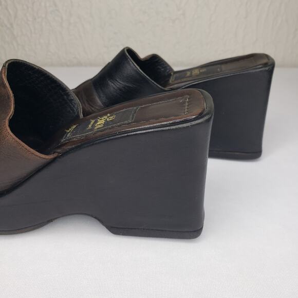 Fendi Platform Slides Sandals Logo Size 5 US Black Brown Vintage Made in Italy - Picture 9 of 15